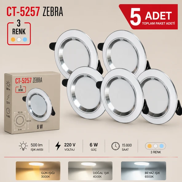 CT-5257 Zebra Led Spot 3 Renk Işık 5 Adet ürün görseli 1