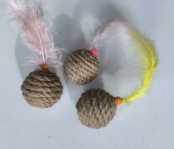Jut Halat Örgü Kedi Oyun Topu 5 cm ürün görseli 1