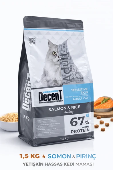 Decent Sensitive Skin Somon & Pirinç Yetişkin Kedi Maması 1,5 Kg ürün görseli 1