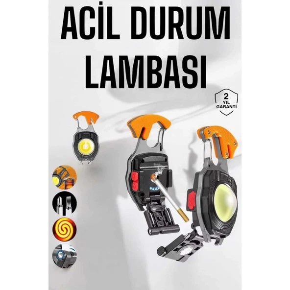 yeni nesil Kamp Feneri Çok Fonksiyonlu Fener Anahtarlık Usb Çakmaklı Cam Kırıcı Kemer Kesici Açacak ürün görseli 1