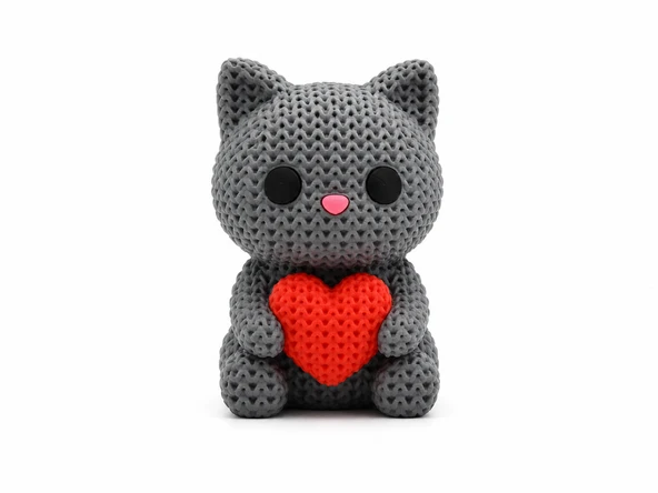 ?❤️? Örgü Dokulu Dekoratif Kalpli Kedi Figürü Modern Masa Süsü Ev Ofis Dekoru Kitaplık Dekorasyon ürün görseli 1