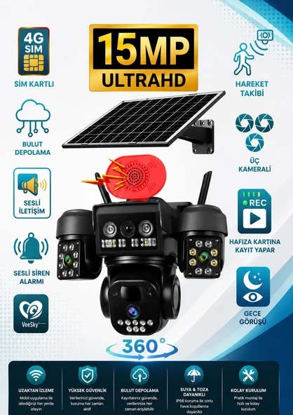 Solar 4g Solar Panelli 3 Kameralı Hd Güvenlik Kamerası ürün görseli 1
