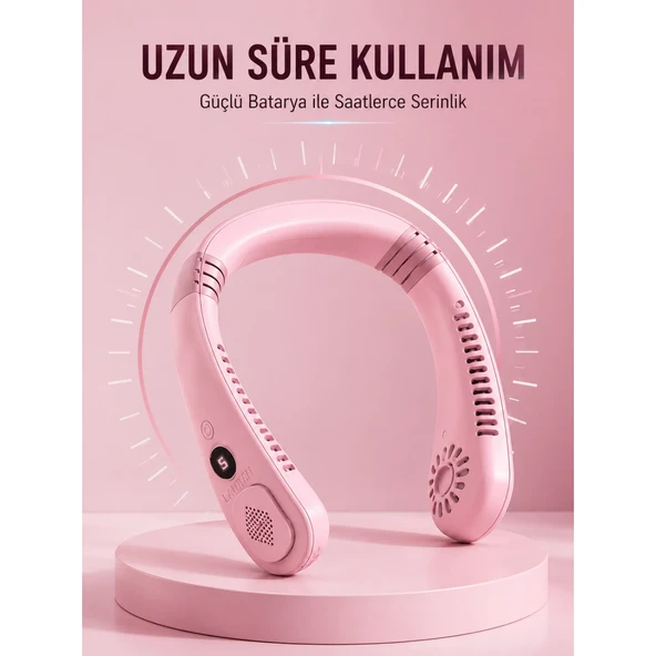Pembe Boyun Fanı Sessiz Çalışan USB Şarjlı Taşınabilir Kişisel Serinletici ürün görseli 1