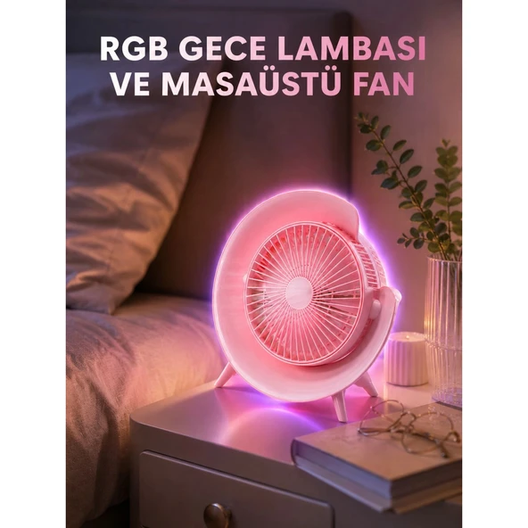 Gece Lambalı Renk Değiştiren Masaüstü Fan ürün görseli 1