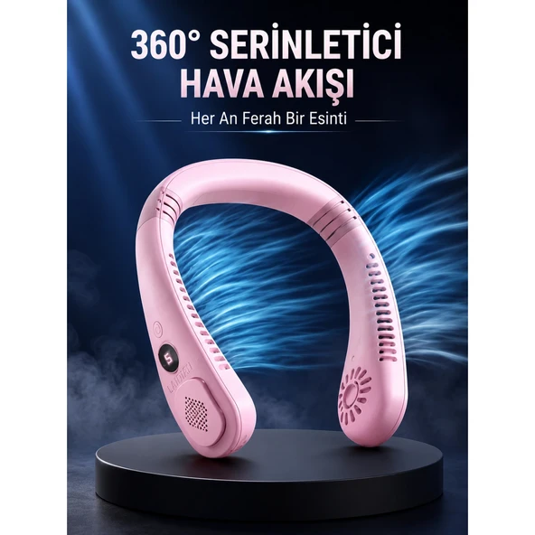 Pembe Boyun Fanı Kablosuz Taşınabilir Sessiz Çalışan Kişisel Serinletici Fan ürün görseli 1