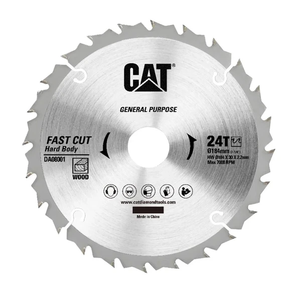 CAT DA08001 184x30mm Ahşap Kesme Elmas, Daire Testere Bıçağı 24 Diş ürün görseli 1