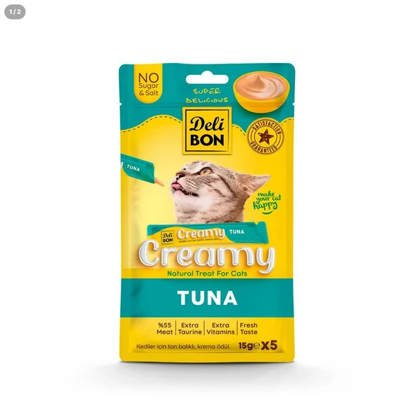 Delibon Krema Kedi Ödül Maması 15g 5 Adet Ton Balıklı ürün görseli 1