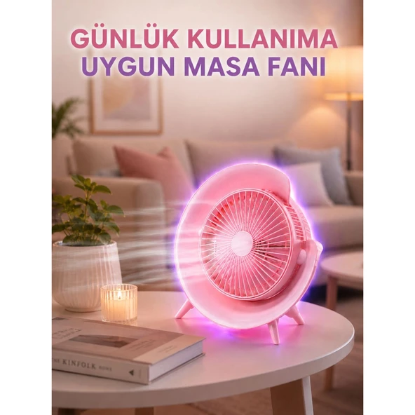 Renkli Ambiyans Işıklı Taşınabilir Masaüstü Vantilatör ürün görseli 1