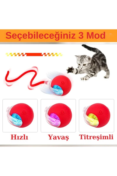 Hareketli Şarjlı Işıklı 360 Derece Dönen Akıllı Oyun Topu Kuyruklu İnteraktif Kedi Köpek Oyun Topu ürün görseli 1