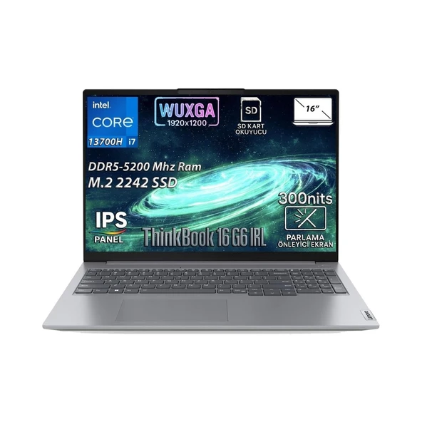 Thinkbook 16 G6 Irl Intel Core I7-13700H 32GB 1tb SSD 16" Wuxga IPS Panel Freedos Taşınabilir Bilgisayar 21KH00V1TR ürün görseli 1