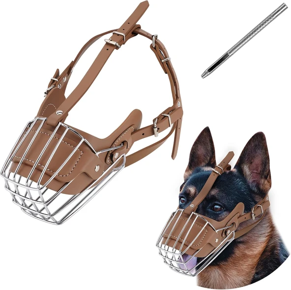 Karamel Pet Metal Deri Köpek Ağızlığı XL 38 cm ürün görseli 1