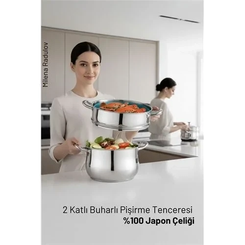 2 Katlı Japon Çeliği Buharlı Pişirme Tenceresi – Yemek Sanatı ürün görseli 1