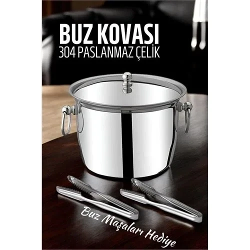 Buz Kovası 304 Paslanmaz Çelik Buz Maşası Seti Buz Termosu 721563 ürün görseli 1