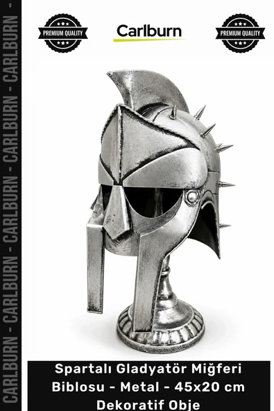 Özel Üretim Gümüş Antik Masaüstü Spartalı Gladyatör Miğferi Biblosu Metal 45x20 cm Dekoratif Obje ürün görseli 1