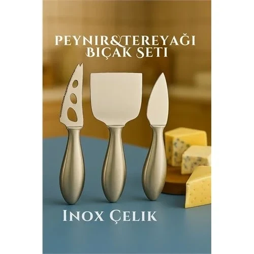 Inox Peynir Bıçağı Seti - Tereyağı Bıçağı Kahvaltı Seti Profesyonel Tasarım 304 Paslanmaz Çelik 722041 ürün görseli 1