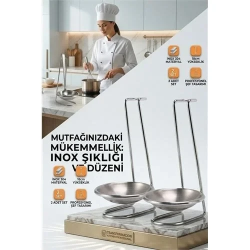 Inox Kepçe Standı - 2 Li Kaşık Kepçe Standı- Profesyonel Şef Tasarımı 722045 ürün görseli 1