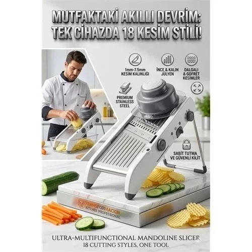 Profesyonel Mandolin Rende Sebze Doğrayıcı - Fonksiyonlu Ayarlı Jülyen Dilimleyici 723134 ürün görseli 1