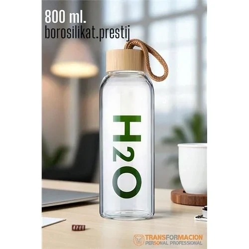 Cam Matara - 800 Ml Bambu Kapaklı Borosilikat Cam Matara - Ofis Matarası 721961 ürün görseli 1