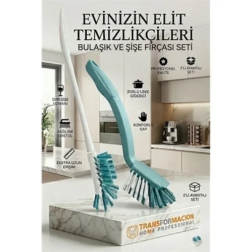 2'Li Profesyonel Set - Biberon, Şişe Kavanoz Fırçası İle Bulaşık Fırçası 723096 ürün görseli 1