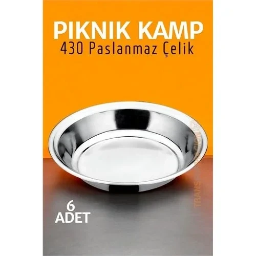 Paslanmaz Çelik Tabak Seti Kamp Piknik Tabağı 6 Adet 721502 ürün görseli 1