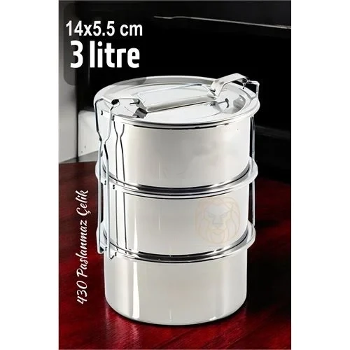 Sefer Tası Yemek Kabı Paslanmaz Çelik 3 Katlı 14 Cm 3 Litre 721366 ürün görseli 1