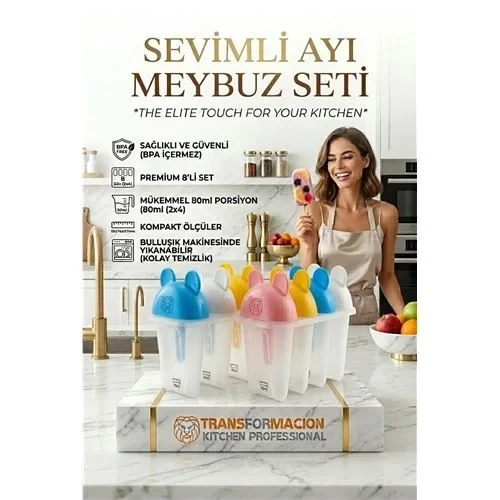 Sevimli Ayıcık Figürlü 8'Li Dondurma Meybuz Kalıbı Seti - Ev Yapımı Lezzetler 723093 ürün görseli 1