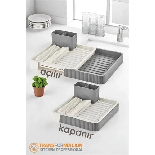 Açılır-Kapanır Bulaşıklık - Bulaşık Durulama Sepeti Tabaklık Bulaşık Kurutmalık Gri ürün görseli 1