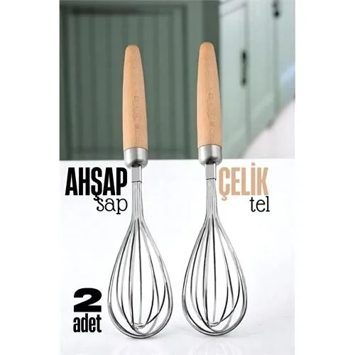 Ahşap Saplı Çelik Çırpıcı - Yumurta Sos Çırpıcı, Mutfak Çırpıcısı, Çırpma Teli ürün görseli 1