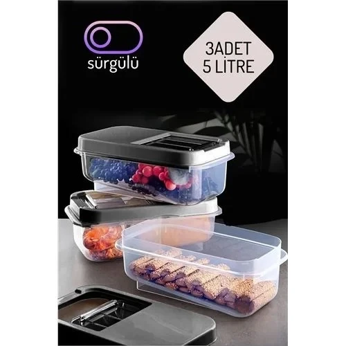 Erzak Bakliyat Saklama Kabı 3 Lü Set 5 Lt Antrasit 717743 ürün görseli 1