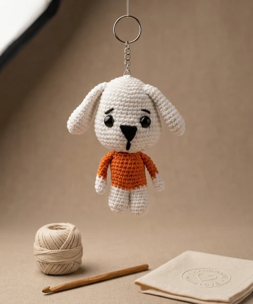 Amigurumi Örgü Köpek Anahtarlık - El Emeği Sevimli Oyuncak Karakter ürün görseli 1