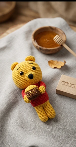 Amigurumi Winnie Örgü Ayıcık Oyuncak - El Emeği Bal Kavanozlu Ayı ürün görseli 1