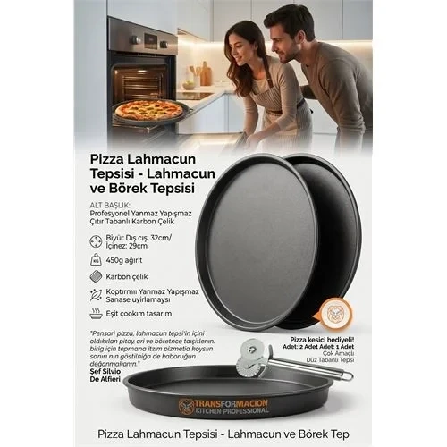 Çok Amaçlı Düz Pizza Tepsisi 32 Cm - Yanmaz Yapışmaz Karbon Çelik Kek, Börek Sunum Tepsisi 723293 ürün görseli 1