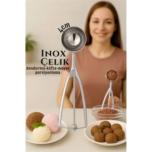 Inox 4 Cm Dondurma Kaşığı - Karpuz Kurabiye Köfte Helva Porsiyonlama 722039 ürün görseli 1