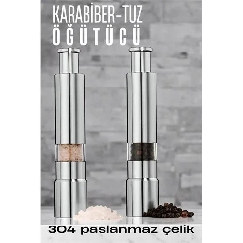 2'Li Karabiber Tuz Öğütücü Profesyonel 304 Paslanmaz Çelik Manuel Baharat Değirmeni 720252 ürün görseli 1