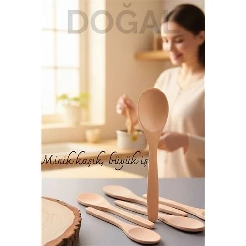 Doğal Gürgen 6'Lı Ahşap Servis Kaşığı – 13 Cm, Mini Boy, Şık Pratik Mutfak Yardımcısı 713748 ürün görseli 1