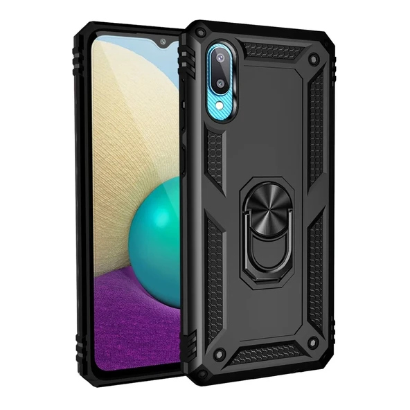 Galaxy A02 Kılıf Sofya Yüzüklü Silikon Kapak - Siyah ürün görseli 1
