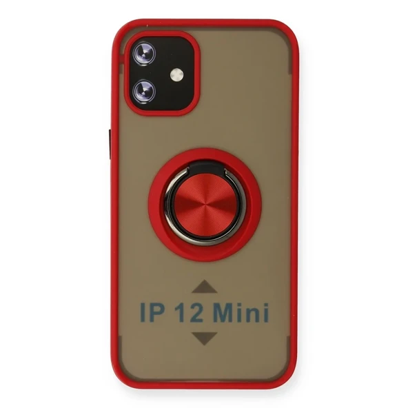 İphone 12 Mini Kılıf Montreal Yüzüklü Silikon Kapak - Kırmızı ürün görseli 1