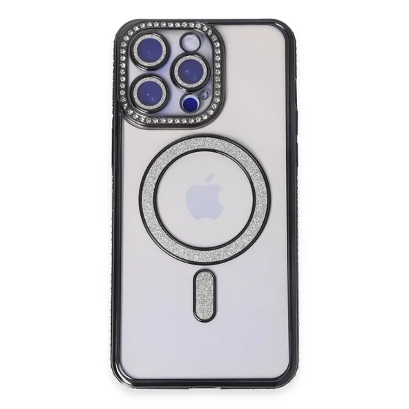 İphone 14 Kılıf Joke Simli Magneticsafe Kılıf - Siyah ürün görseli 1