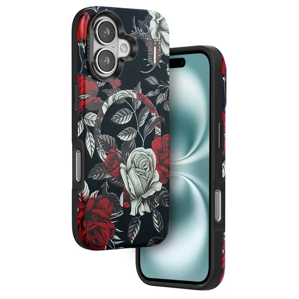 Onegif İphone 16 Flower Series Magsafe Kapak - Siyah ürün görseli 1