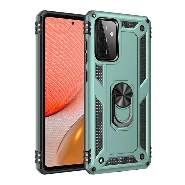 Galaxy A72 Kılıf Sofya Yüzüklü Silikon Kapak - Yeşil ürün görseli 1