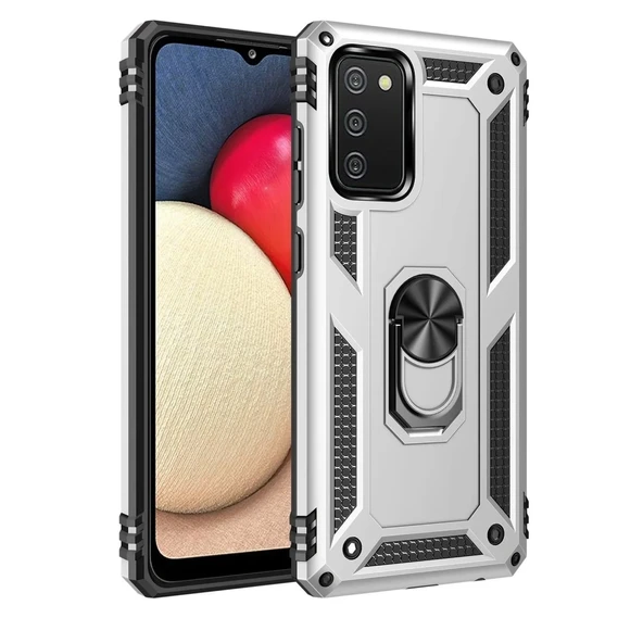 Galaxy A02S Kılıf Sofya Yüzüklü Silikon Kapak - Gümüş ürün görseli 1
