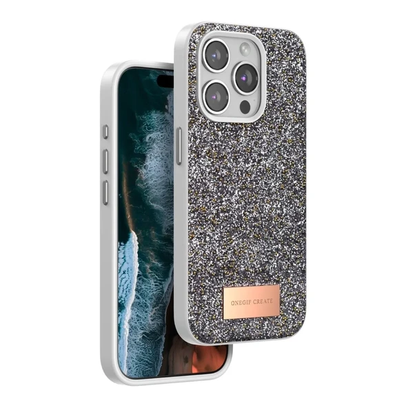 Onegif İphone 15 Bright Simli Kapak - Gümüş ürün görseli 1