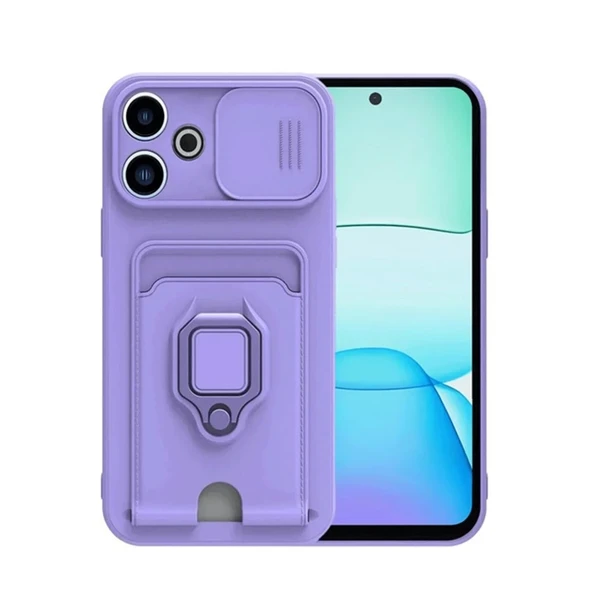 Redmi 13 4G Kılıf Zuma Kartvizitli Yüzüklü Silikon - Lila ürün görseli 1