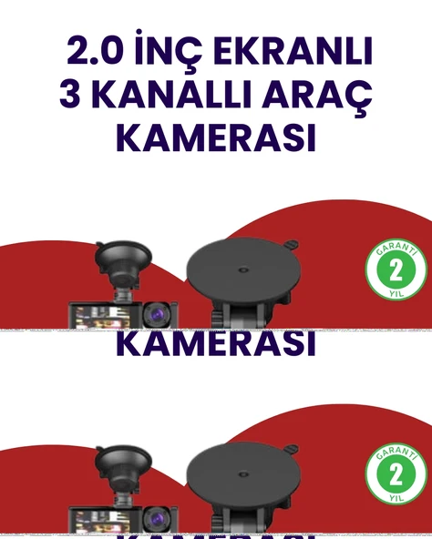 Üç Kameralı Araç Kamerası | Full Hd 1080P Ön + Hd İç/Arka ürün görseli 1
