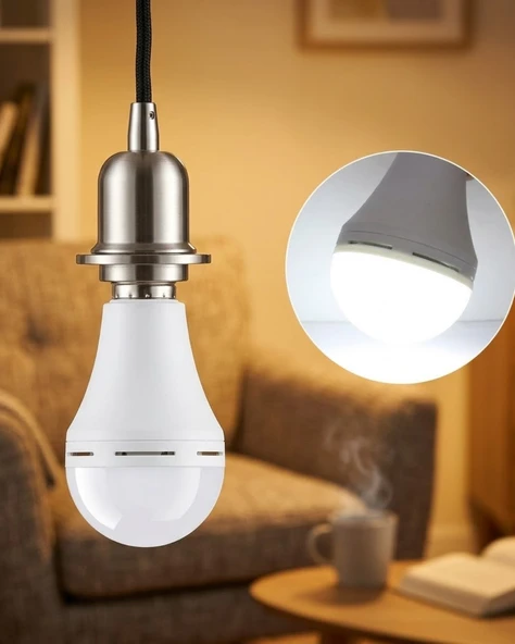 Elektrik Kesintisinde Yanan Şarjlı Led Ampul E27 6500K Güçlü Işık ürün görseli 1