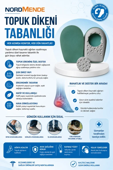 Ortopedik Topuk Dikeni Tabanlığı – Yumuşak Sünger Destekli Şok Emici Ayakkabı İçi Tabanlık ürün görseli 1