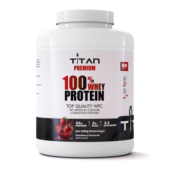 Titan Premium 100% Whey Protein WPC70 2300g-Çilek-Aroma ürün görseli 1