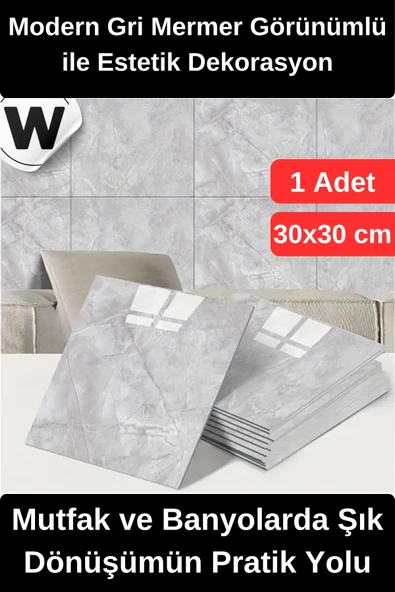 #DuvarSticker Dayanıklı Gri Mermer Desenli Kendinden Yapışkanlı Duvar Kaplama Sticker Nem Su Yağ Geçirmez Mutfak Banyo T ürün görseli 1