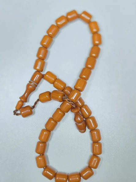 Muhammed Azazi Usta İşçilikli Sıkma Kehribar Tesbih Teker Kesim (9 x 10 mm) ürün görseli 1