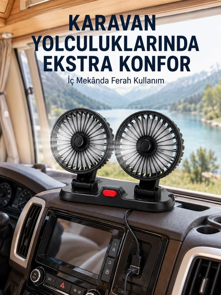 Usb Bağlantılı Çift Başlıklı Araç İçi Soğutma Vantilatörü ürün görseli 1